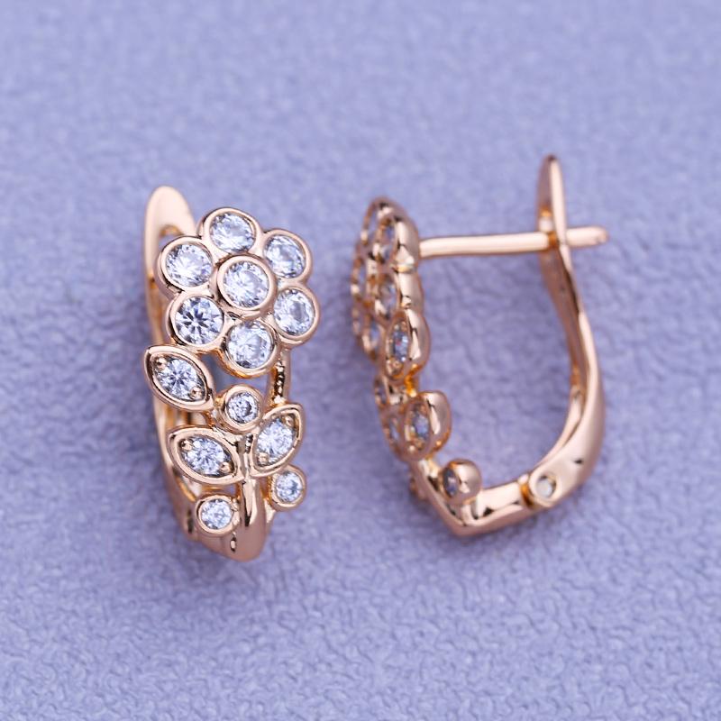 LSOOYH Clip øredobber Rose gull farge mote øredobber for kvinner Blomst Cubic Zirconia hule ørepynt smykker