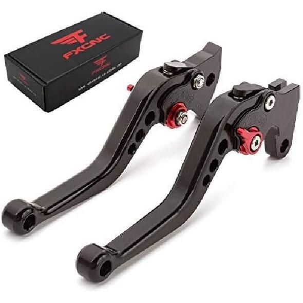 

FXCNC Aluminum Short Adjustable Brake Clutch Levers for YFM 350 Raptor 06-13, Raptor YFM660 01-06, TTR125L/LE/LW 00-16, Banshee 350 02-06, XT660R Black Lever with Red Adju