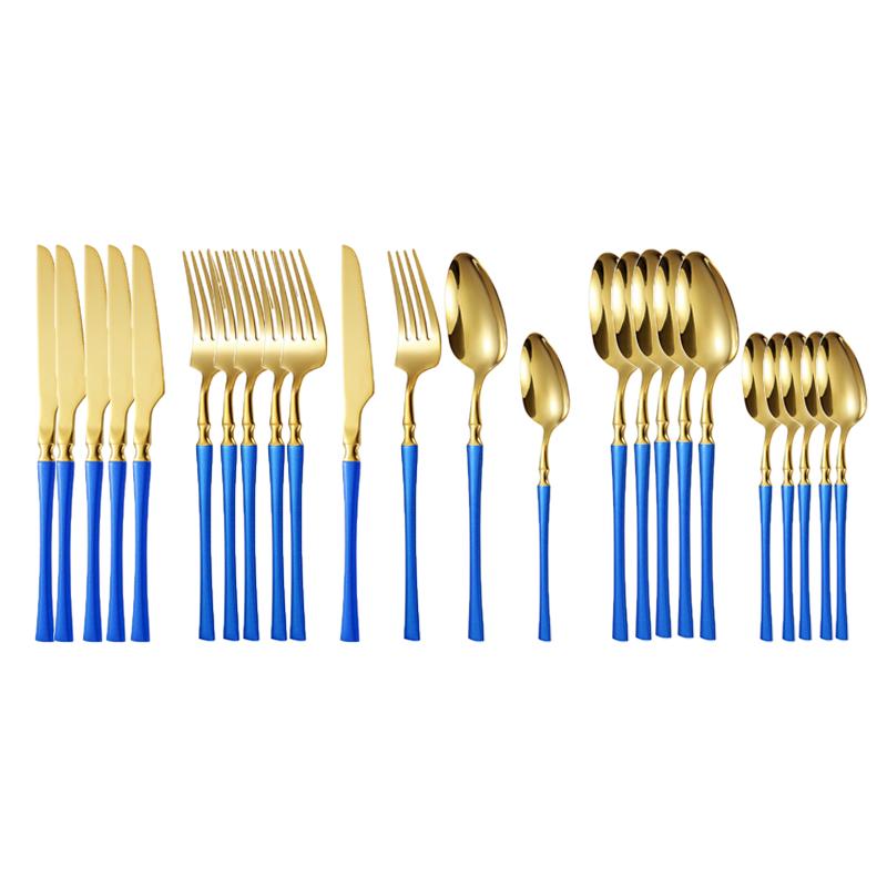 24pcs Stainless Steel Cutlery Black Gold Mirror Dinnerware Set Tableware Knife Fork Coffee Spoon Flatware Dishwasher Safe Dinner