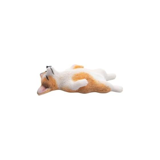 Corgi Dog Figure Animal Dog Sculpture Dog Figurine Miniature Adorable Posture (Yellow & White Sleeping Corgi)