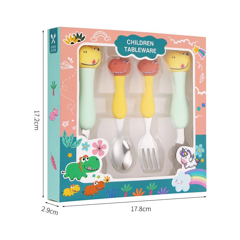 Dinosaur Baby Cutlery Set: 304 Stainless Steel Children's Spoon, Fork, & Training Chopsticks