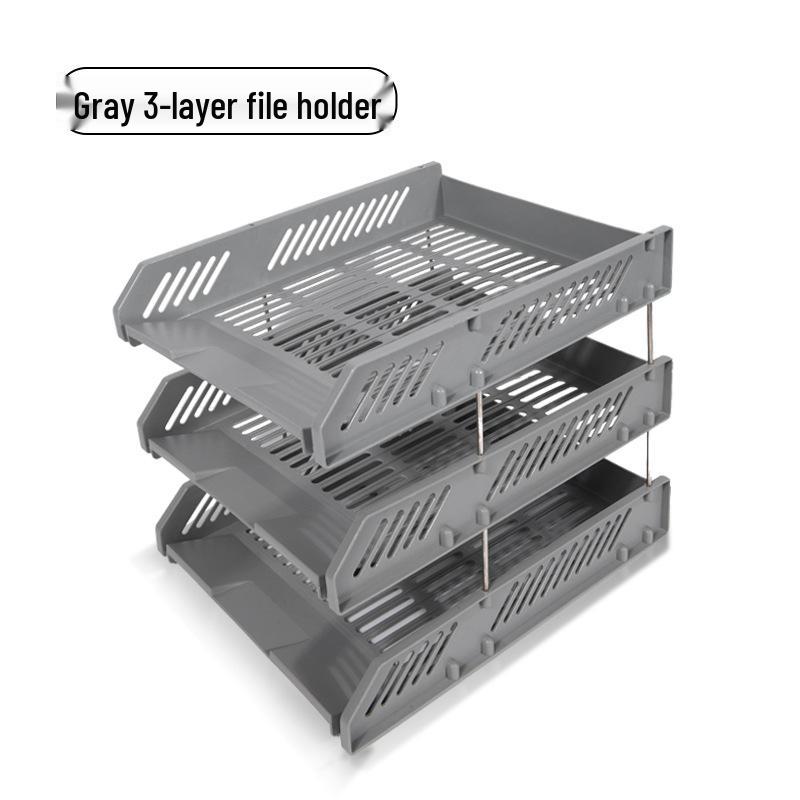 Blue Multi-Layer Desktop File Rack - Office Storage Shelf & Thick Plastic Box