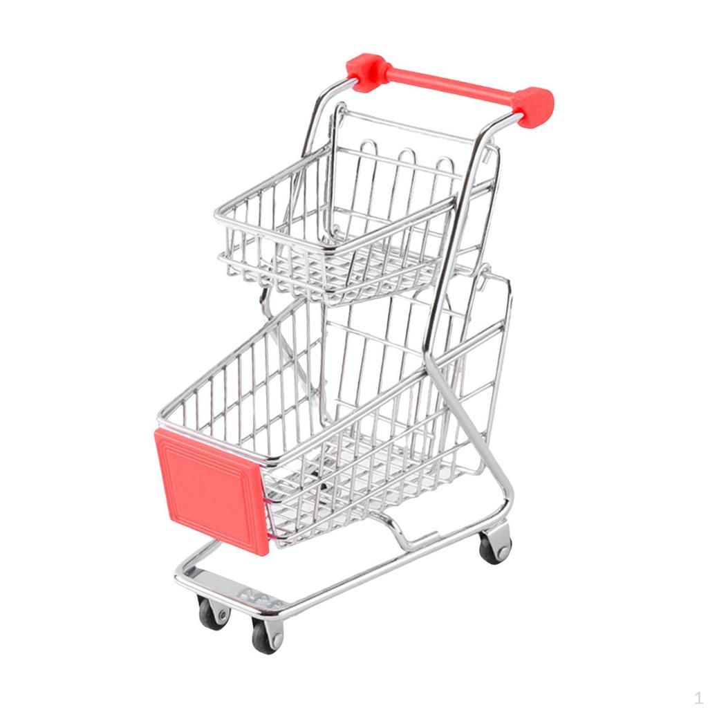 2 Tier Mini Shopping Cart Small Basket Toy Preschool Learning Toys Pretend Grocery