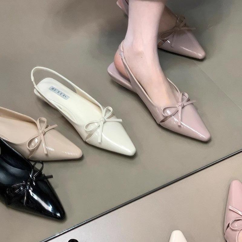 Fashion New Style Women's Sandals with Anti Slip Slim Heel Close Toes Elastic Band Bow Outdoor Black/White Fashion Sandals Zapatos Mujer