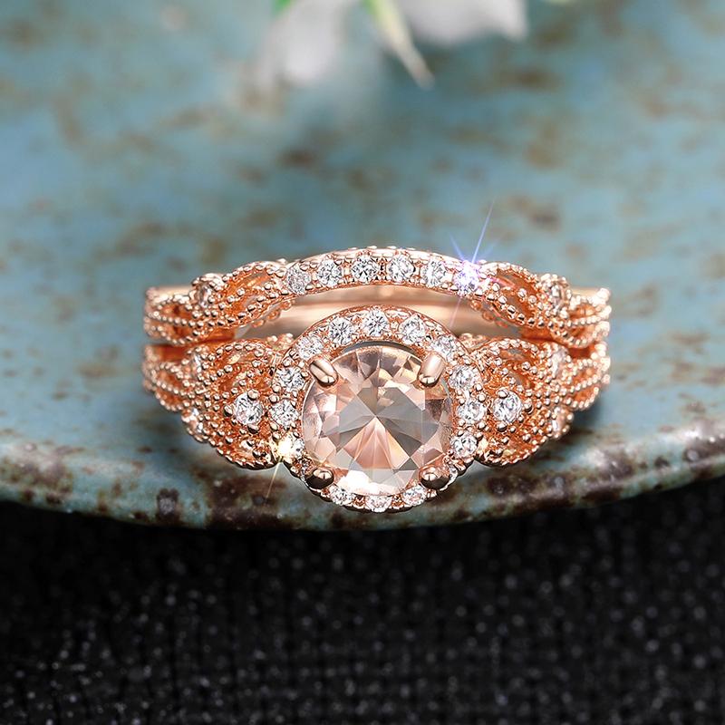 

Huitan Роскошный комплект из 2 колец из розового золота для женщин, шампанское, кубический цирконий, элегантные женские аксессуары, ювелирные изделия для свадебной вечеринки 10