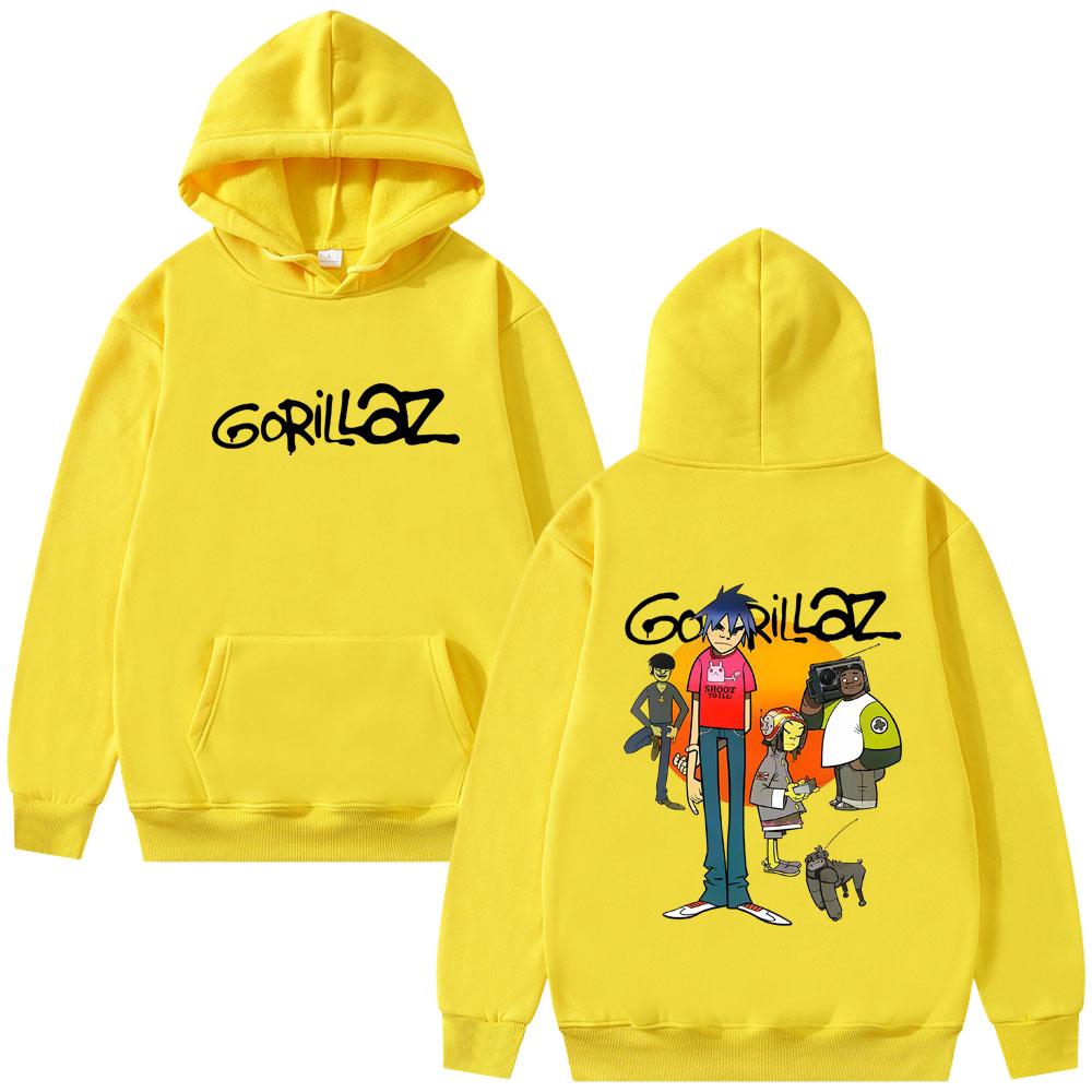 Mikina s kapucí s oboustranným potiskem Gorillaz Pánská Dámská Módní Nadměrná Mikina s kapucí Unisex Vintage Rocková kapela Streetwear