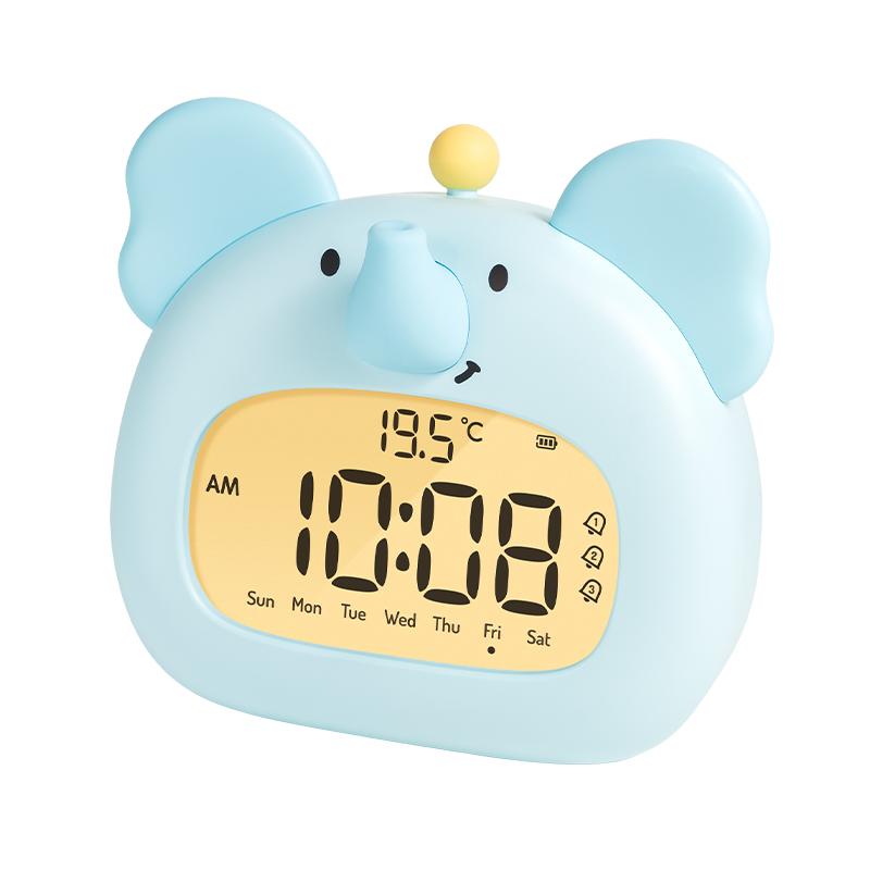 Cute Alarm Clock for Kids, Sleep Trainer with Time-to-Rise Light & Temperature Display, USB Rechargeable Night Light