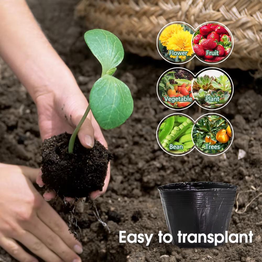 50pcs Garden Black Soft Plastic Seedling Bag Plant Nursery Pots Thickened Seed Starting Pot Flower Vegetable Independent Box