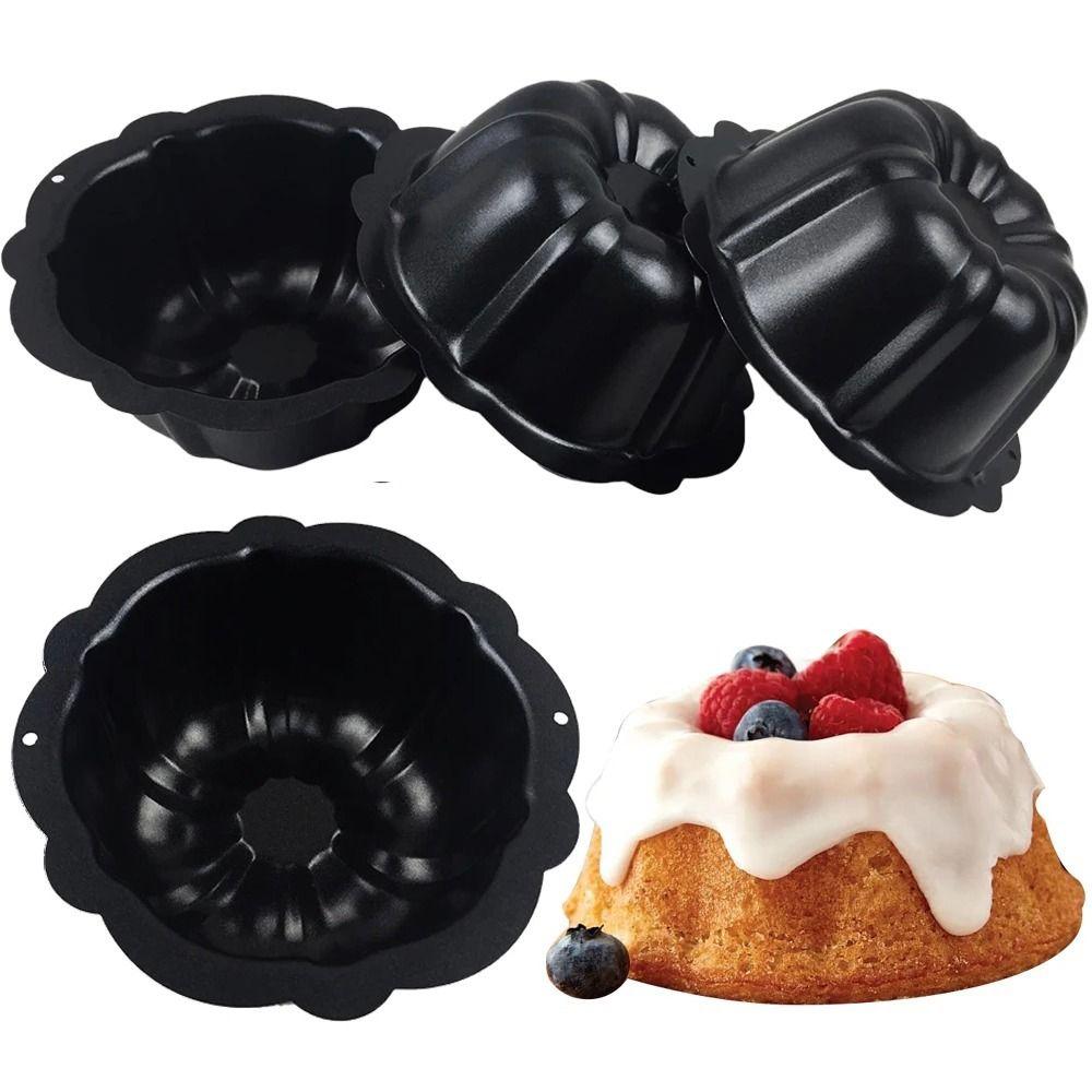 4 Pcs Carbon Steel Fluted Cake Mold Nonstick Muffin Cups Round Mini Cake Pan  Brownie