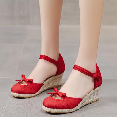 Damen Sandalen Mode Damen Sommer Weben Schleife Bequeme Keilschuhe Strand Runde Zehe Atmungsaktive Sandalen Damen Sandalen Sommer