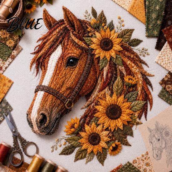 Creative Needlework Supplies Art Sewing Fabric DIY Patchwork Kit Floral Horse Flower Theme Kit