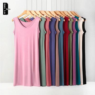 Women's Black Sleeveless Modal Tank Dress - Mid-Length, Loose Fit, Plus Size