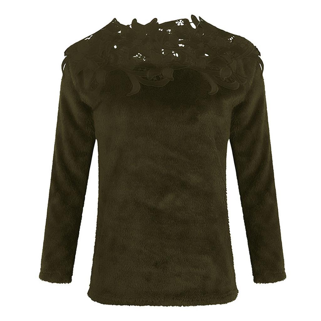 Women's Fashion Casual Solid Color Lace Stitching One-neck Lace Long-sleeved Sweater
