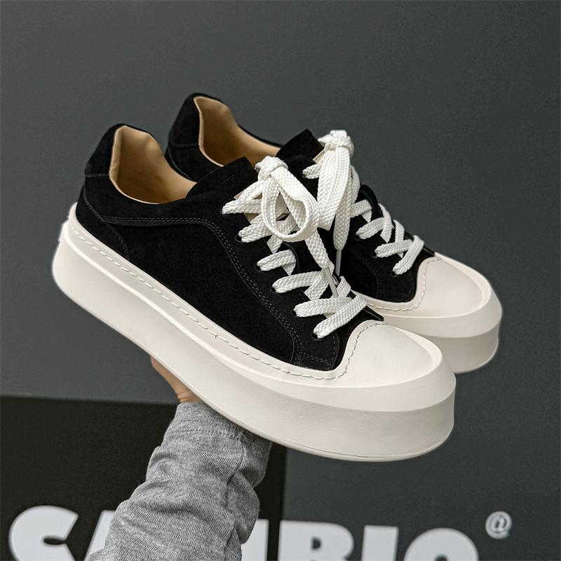 New Men Vulcanized Shoes Luxury Brand Genuine Leather Sneakers Casual Leather Breathable Thick Bottom Soft Walking Shoes