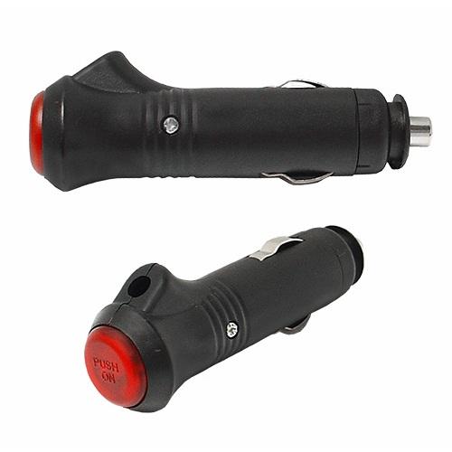 PUSH ON switch, cigarette lighter plug 12V 24V with 5A fuse