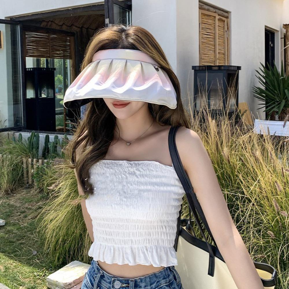 Sunshade Wide Brim Sun Hat Empty Top Summer Shell Cap Trendy Vinyl Sunscreen Hat  Seaside