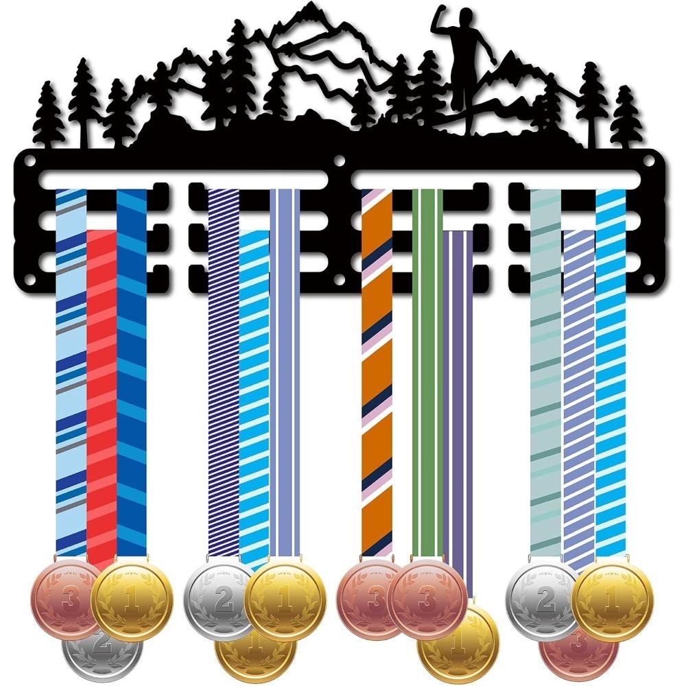

Metal Wall Medal Display Rack for Sports Awards Ice Skating Swimming Gymnastics Running Badge Holder Iron Decor 11.4x5.1 Inch Black