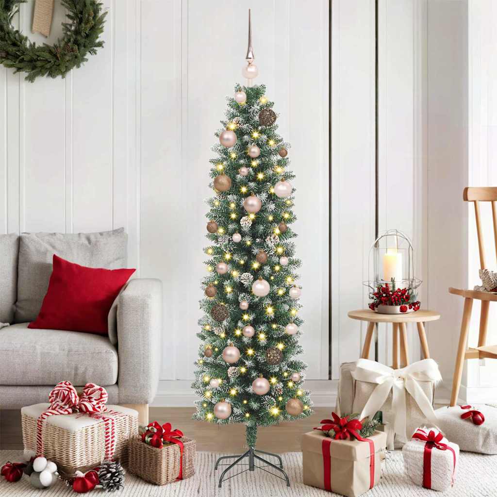 Artificial Slim Christmas Tree in Green and White 150 cm