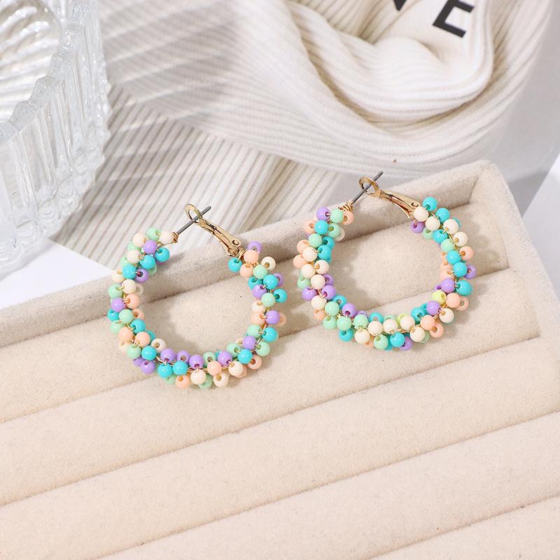 Original Bohemian Style Glass Seed Bead Winding Earrings for Women, Cute Little Earrings, Exquisite Handmade Tassel Rainbow