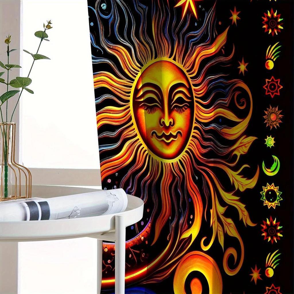 Abstract sun and moon floral printed curtains, pole bag home decoration, room decoration