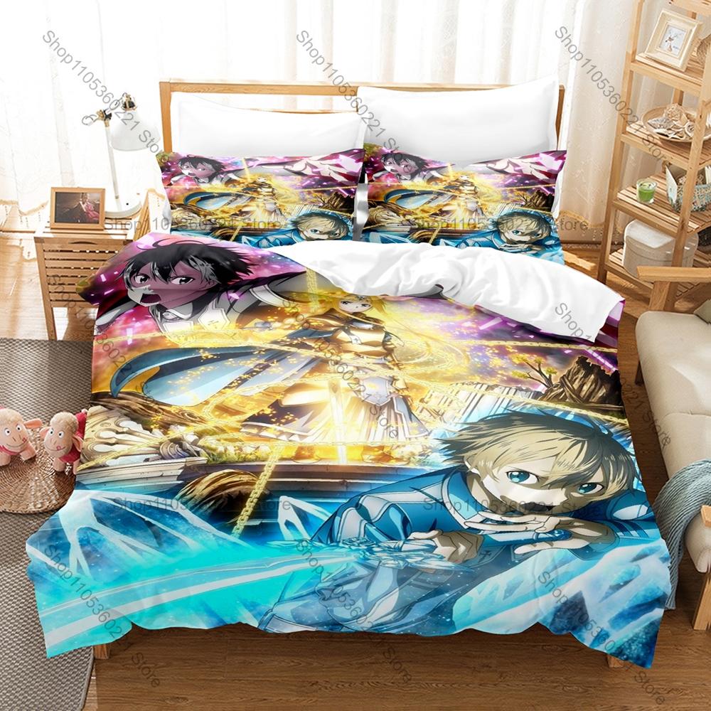 Kirito Asuna SAO 3PCS Bed Set Vivid Character Print Cozy Microfiber Home Bedding 2026 Duvet Cover 2 Pillowcase