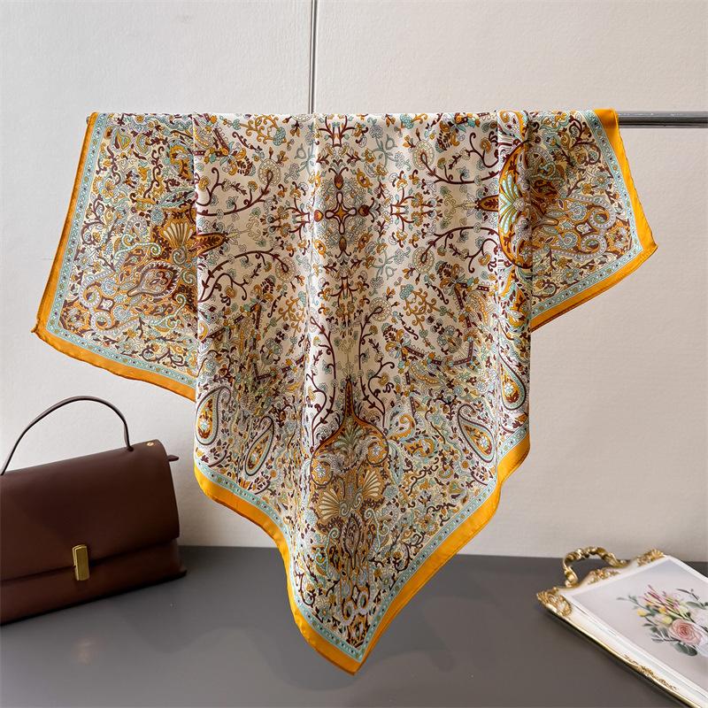 Luxury Brand  Chain Print Square Silk Scarf for Women Hijab Hair Bands 70cm Neckerchief Female Satin Shawl Ribbon Headband
