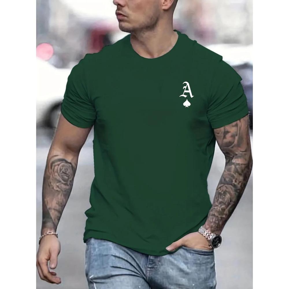 Men's summer fashionable casual loose classic poker A-line printed sports round neck short sleeved T-shirt top