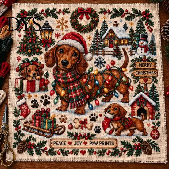 Handmade Christmas Decoration Projects Animal Cross Stitch Kit, Holiday Embroidery Starter Seasonal Present for Friends Pattern, Festive Craft