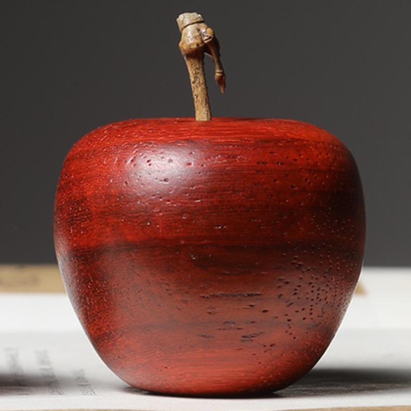 Red Rosewood Carved Apple Ornament for Home Decor, Sizes 4.0, 4.5, 5.0.