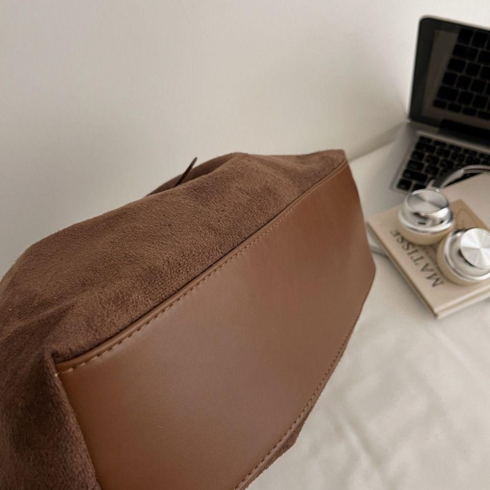 PU Leather Suede Tote Bag Solid Color Underarm Bag Waterproof Matte PU Handbag  Autumn and Winter