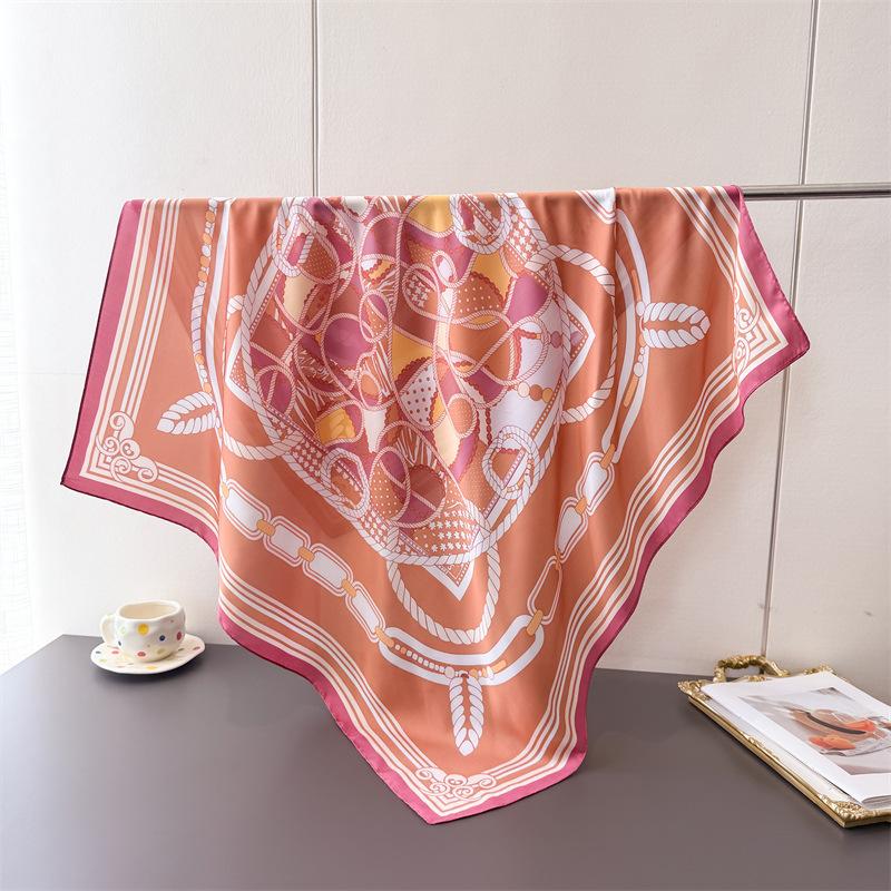 Light luxury chain simulation silk high-end large square scarf silk scarf printed shawl decorative scarf sunscreen headscarf women's scarf