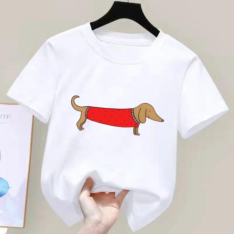 Dachshund Teckel Funny Cute Dog Animal TShirt Kid Girls Short Sleeve Summer Fashion Tshirt Casual Fashion Tee Shirt ONeck Tops