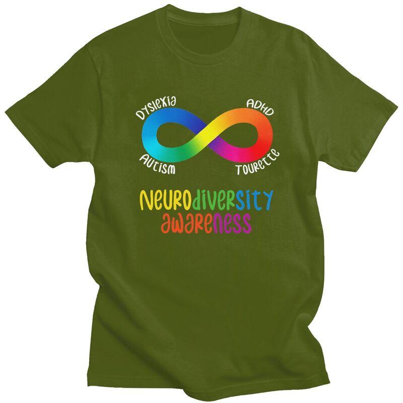 Male Neurodiversity Awareness ADHD Autism Dyslexia Tourette T Shirts Short Sleeve Cotton TShirt Casual Loose Oversized Clothes