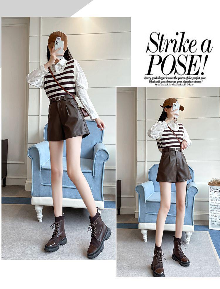 2026 Summer Plus Size Women's High Waist PU Leather Wide Leg A-line Shorts & Bootcut Pants