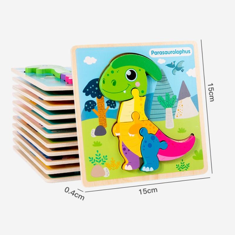 New Wooden 3D Puzzle Cartoon Dinosaur Cognitive Jigsaw Puzzle Early Learning Educational Toys Montessori Toy for Children Gifts