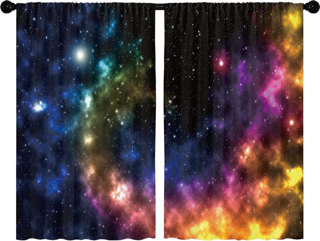 Galaxy Outer Space Curtains Colorful Nebula Window Bedroom Living Room Universe Planets Fantasy Starry Boys Teen Made Of Polyester Area Treatment