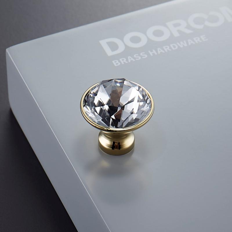 Dooroom Brass Furniture Handles Crystal Wardrobe Dresser Cupboard Cabinet Door Drawer Shoe Box Pulls European Light Luxury Knobs