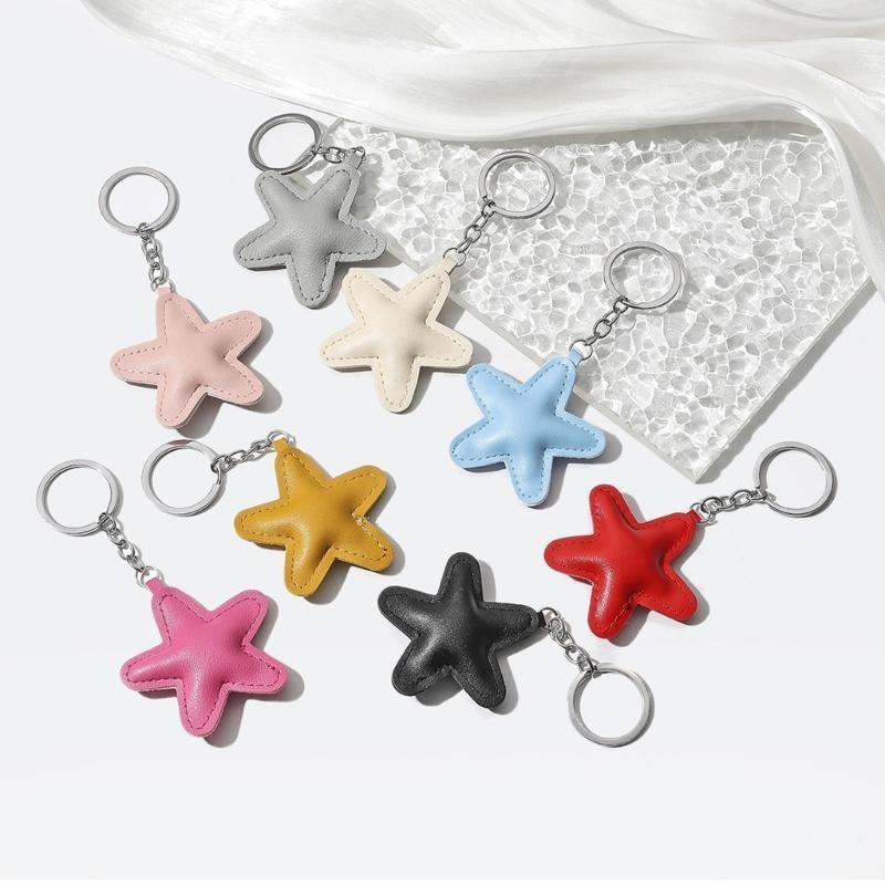 Colorful Five-Pointed Star Keyring Star Shaped Keychain Handmade PU leather Pentagrams Pendant Key Chain Bag Jewelry