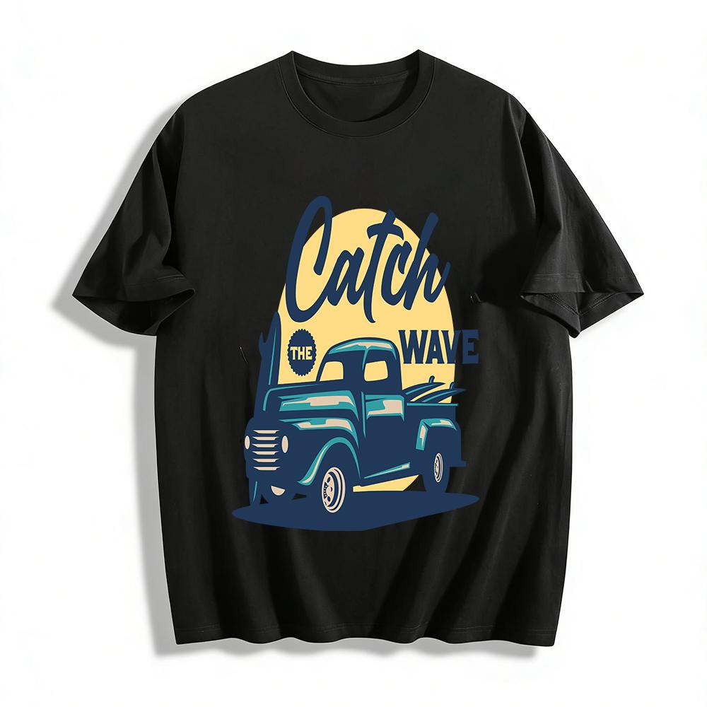 Catch The Wave Vintage Surf Truck Graphic Cotton Vacation T-Shirt Pure cotton T-shirt XXS