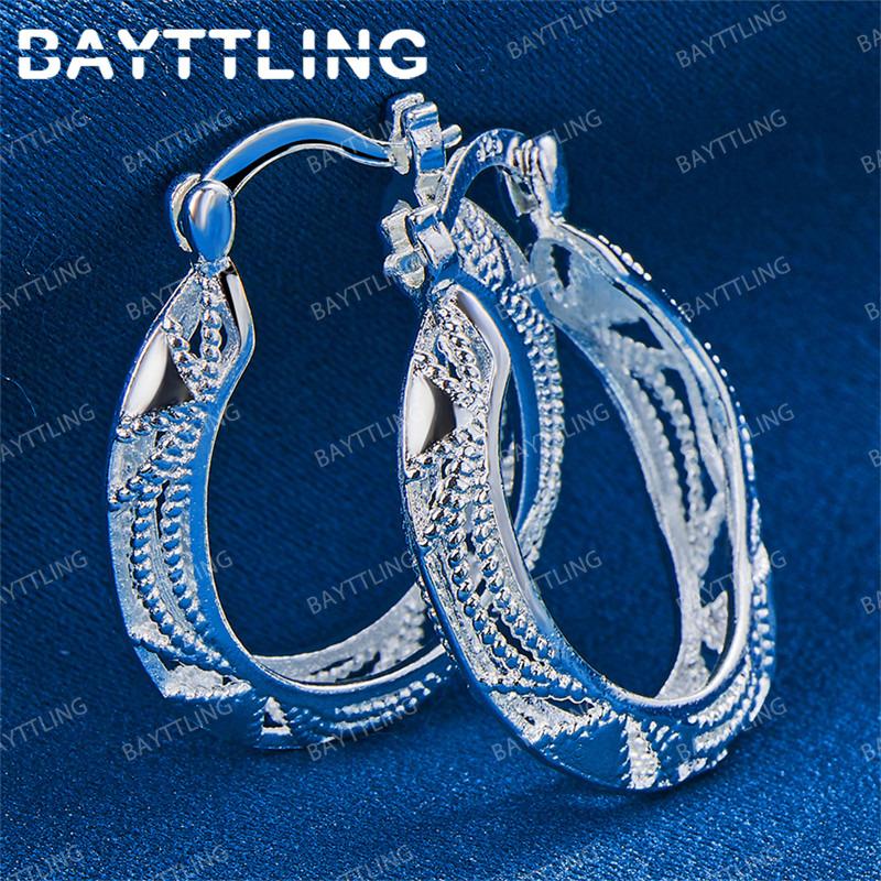 Elegant 925 Sterling Silver 30MM Exquisite Hollow Round Earrings Women's Luxury Wedding Gift Jewelry Accessories