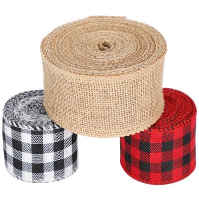 3 Rolls Christmas Craft Ribbon Black Red Black White Burlap DIY Bow Materials Gift Wrapping(6cm )