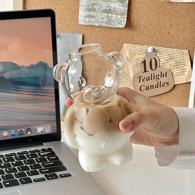 Cartoon Bärenförmiger Glasbecher mit Strohhalm 300ml Transparent Saft Cocktail Glasbecher Restaurant Zuhause Kaffee Milchbecher 1/2 Stück