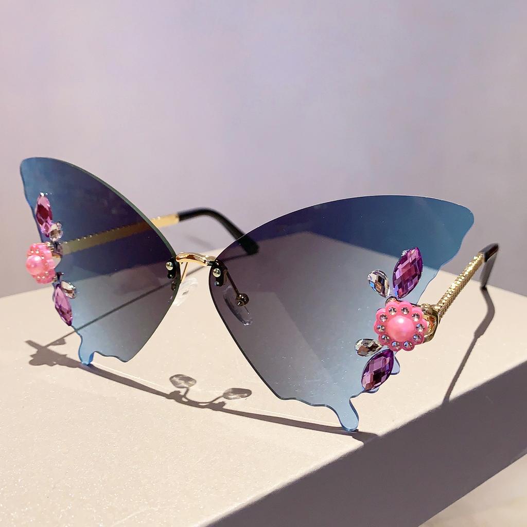 Rimless Butterfly Designer Shades Fashion Crystal Gradient Sunglasses Oversize Decoration Party Women's Sun Glasses