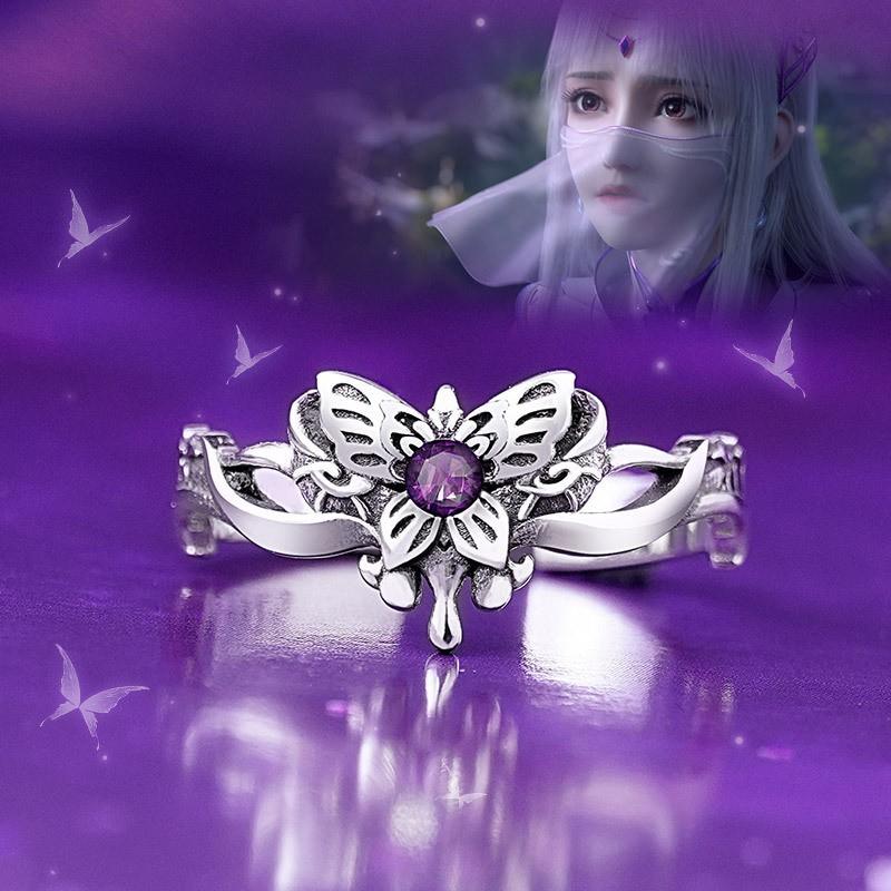 Adjustable Vintage Style Plated Ring With Butterfly Motif Inspired By Anime Character Tian Du Nu