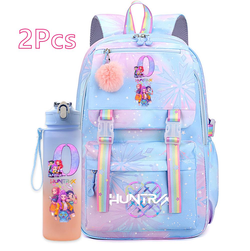 2 Buc/set Ainme K-Pop Demon Hunters Rucsac cu Inscripție cu Litere Engleze cu suport pentru sticlă de apă pentru Adolescentă Fată Băiat Ghiozdan Geantă de Călătorie