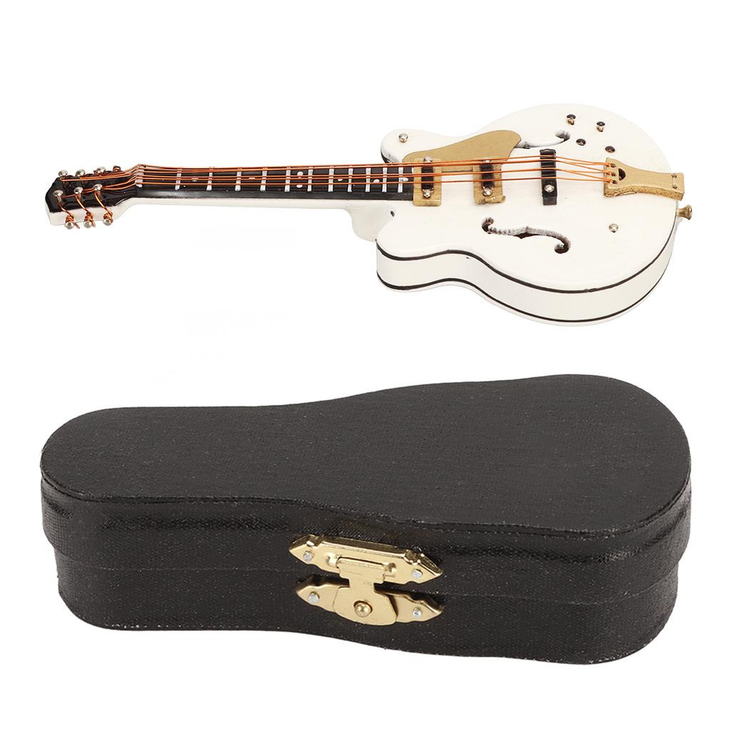 Guitar Brooch Pin White Hollow Stylish Style Wood Velvet Case Decorative with Safety Clasp Mini