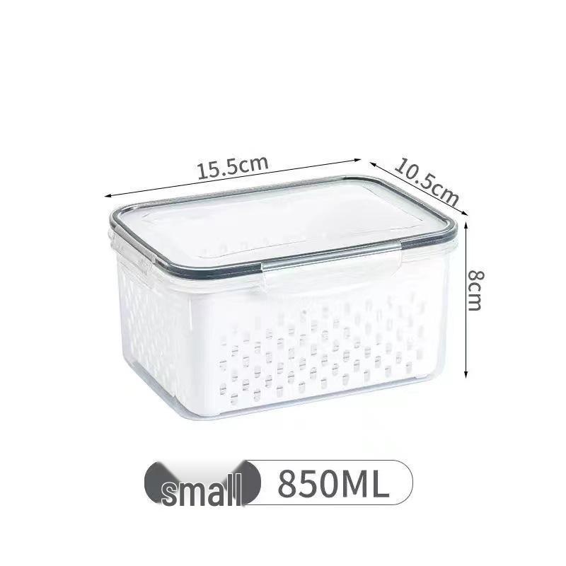 Japanese Double-Layer Food Storage Box with Draining and Fresh-Keeping Function for Refrigerator and Freezer Use.