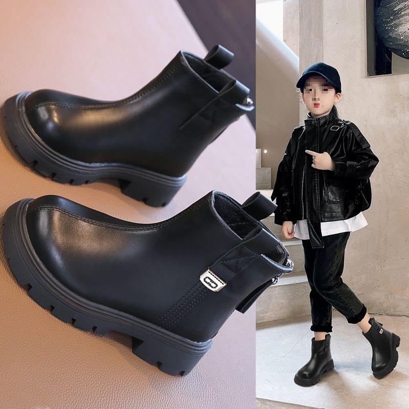 Girls boots 2025 new autumn and winter foreign style Martin boots little girl fashion leather boots children's velvet short boots
