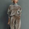 Fall Winter New High-End Fashion Women's Knit Long Sleeve Set Wide Leg Pants Two Piece Outfit