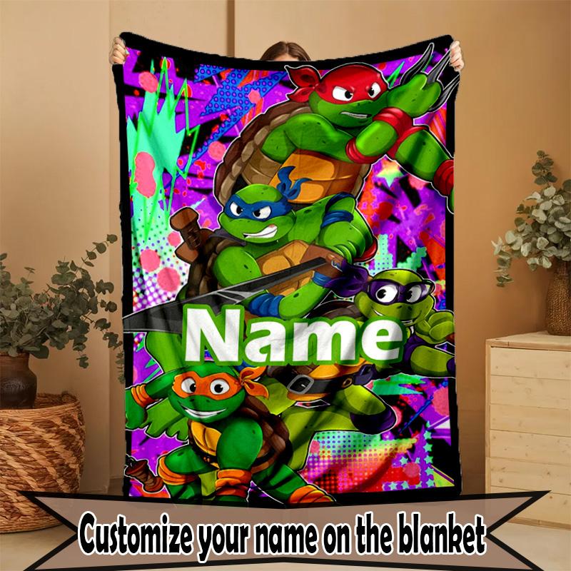 Custom Name Personalized Teenage Mutant Ninja Turtles Print Blanket, Home Decor, Bedroom, Sofa, Camping, Couch, Gifts for Birthday Christmas
